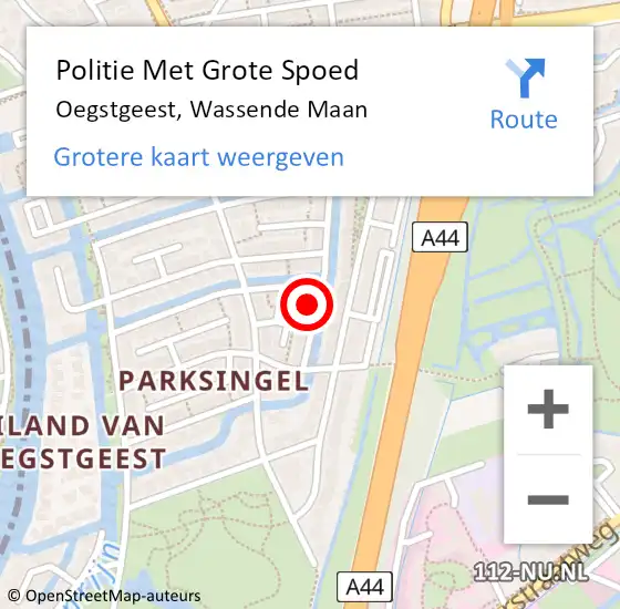 Locatie op kaart van de 112 melding: Politie Met Grote Spoed Naar Oegstgeest, Wassende Maan op 15 december 2022 19:14