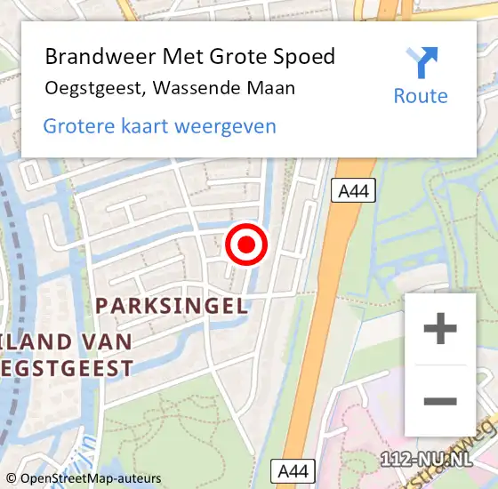 Locatie op kaart van de 112 melding: Brandweer Met Grote Spoed Naar Oegstgeest, Wassende Maan op 15 december 2022 19:15