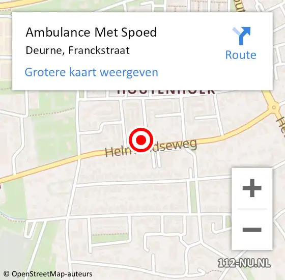 Locatie op kaart van de 112 melding: Ambulance Met Spoed Naar Deurne, Franckstraat op 8 augustus 2014 13:57