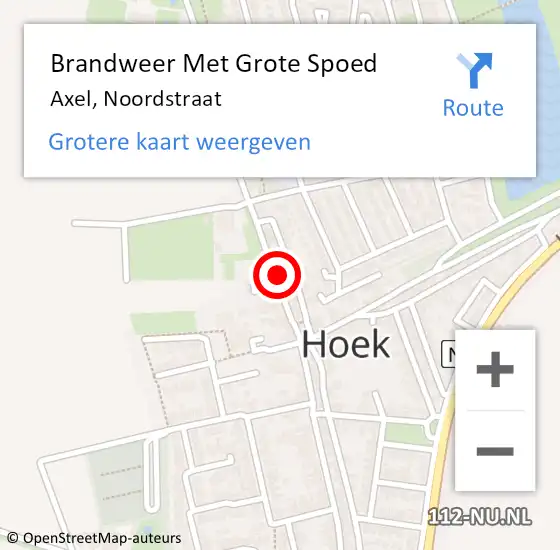 Locatie op kaart van de 112 melding: Brandweer Met Grote Spoed Naar Axel, Noordstraat op 15 december 2022 19:37
