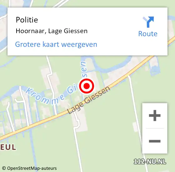Locatie op kaart van de 112 melding: Politie Hoornaar, Lage Giessen op 15 december 2022 19:40