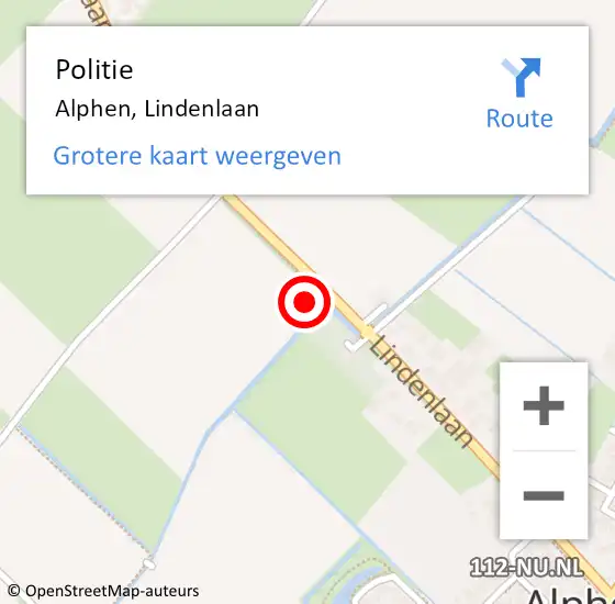 Locatie op kaart van de 112 melding: Politie Alphen, Lindenlaan op 15 december 2022 19:41