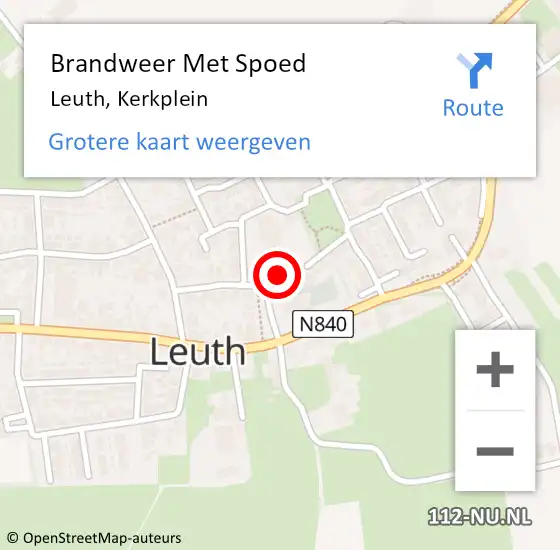 Locatie op kaart van de 112 melding: Brandweer Met Spoed Naar Leuth, Kerkplein op 15 december 2022 19:44