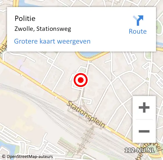 Locatie op kaart van de 112 melding: Politie Zwolle, Stationsweg op 15 december 2022 20:02