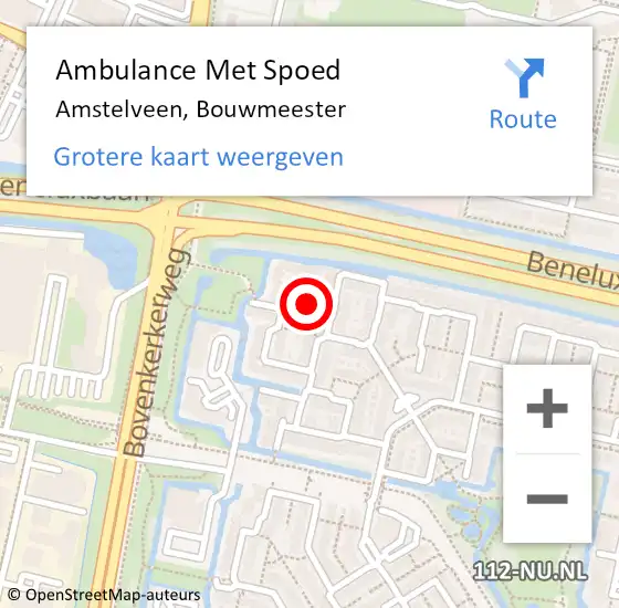 Locatie op kaart van de 112 melding: Ambulance Met Spoed Naar Amstelveen, Bouwmeester op 15 december 2022 20:10