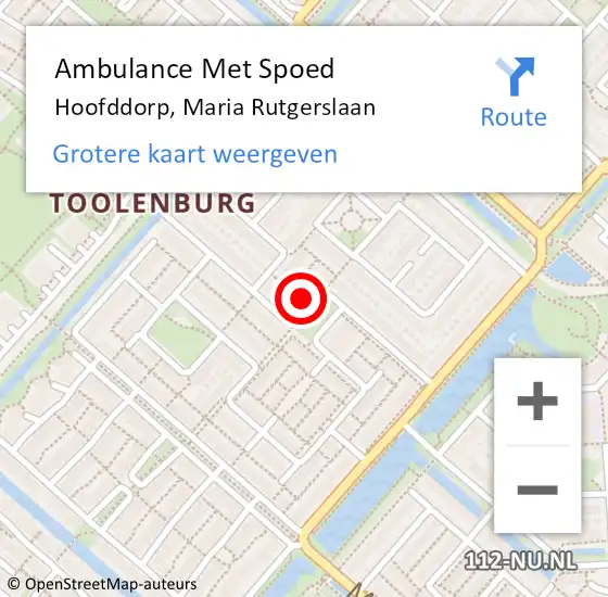 Locatie op kaart van de 112 melding: Ambulance Met Spoed Naar Hoofddorp, Maria Rutgerslaan op 15 december 2022 20:12