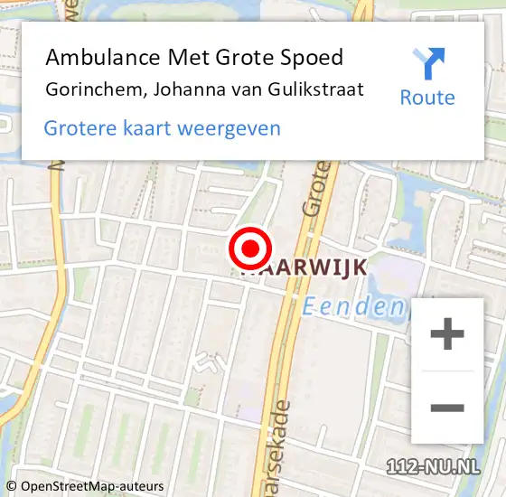 Locatie op kaart van de 112 melding: Ambulance Met Grote Spoed Naar Gorinchem, Johanna van Gulikstraat op 15 december 2022 20:12