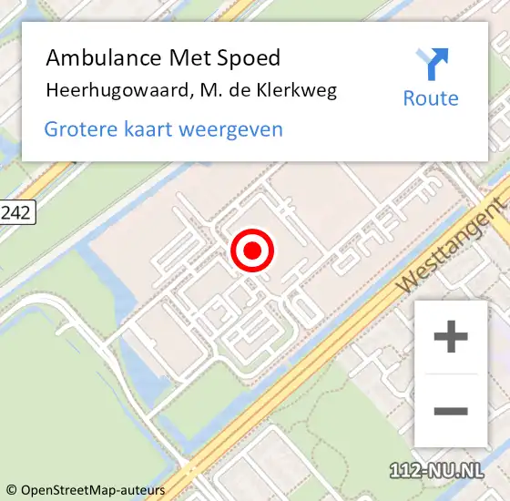 Locatie op kaart van de 112 melding: Ambulance Met Spoed Naar Heerhugowaard, M. de Klerkweg op 15 december 2022 20:17