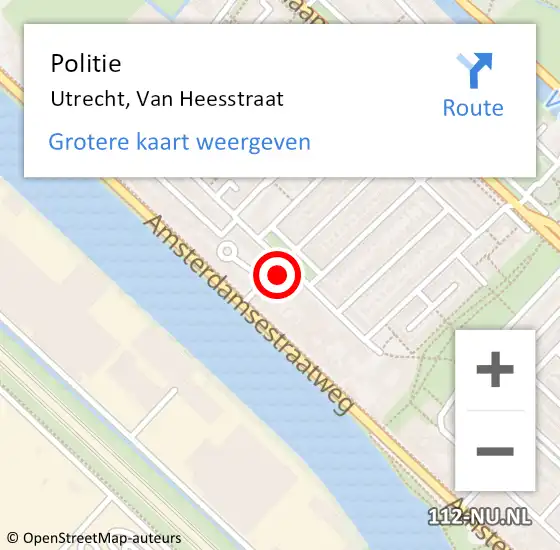 Locatie op kaart van de 112 melding: Politie Utrecht, Van Heesstraat op 15 december 2022 20:22