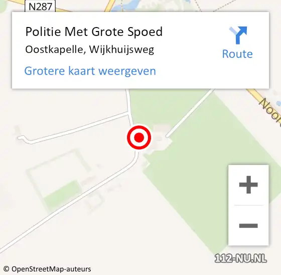 Locatie op kaart van de 112 melding: Politie Met Grote Spoed Naar Oostkapelle, Wijkhuijsweg op 15 december 2022 20:27