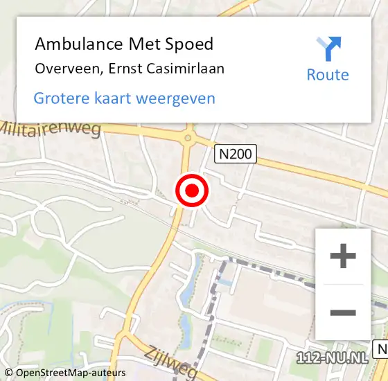 Locatie op kaart van de 112 melding: Ambulance Met Spoed Naar Overveen, Ernst Casimirlaan op 15 december 2022 20:43