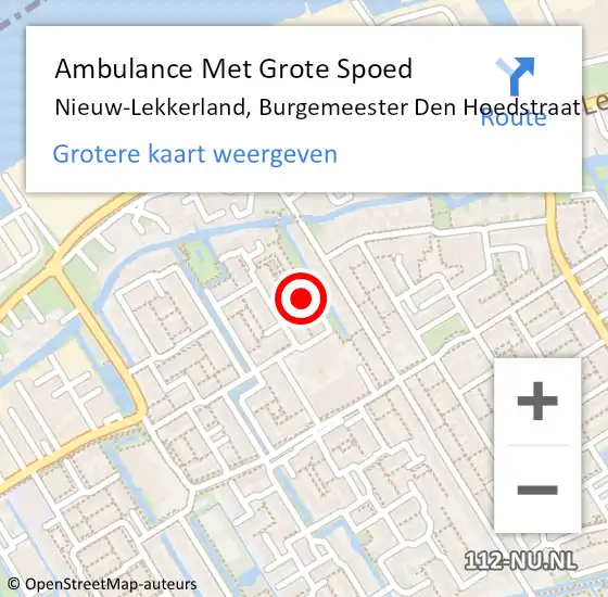 Locatie op kaart van de 112 melding: Ambulance Met Grote Spoed Naar Nieuw-Lekkerland, Burgemeester Den Hoedstraat op 15 december 2022 20:45