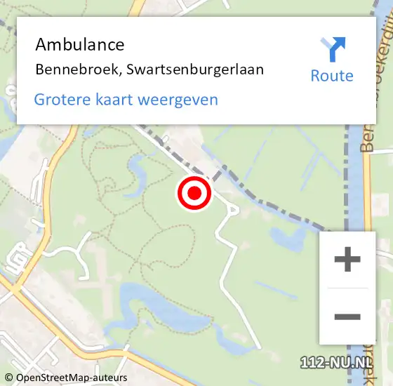 Locatie op kaart van de 112 melding: Ambulance Bennebroek, Swartsenburgerlaan op 15 december 2022 20:50