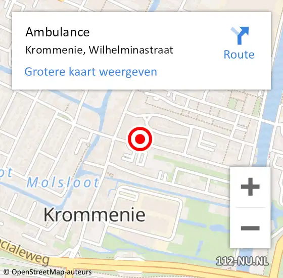 Locatie op kaart van de 112 melding: Ambulance Krommenie, Wilhelminastraat op 15 december 2022 21:12