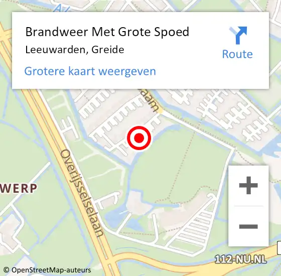 Locatie op kaart van de 112 melding: Brandweer Met Grote Spoed Naar Leeuwarden, Greide op 15 december 2022 21:40