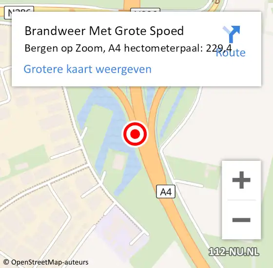 Locatie op kaart van de 112 melding: Brandweer Met Grote Spoed Naar Bergen op Zoom, A4 hectometerpaal: 229,4 op 15 december 2022 21:57