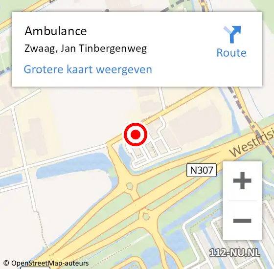 Locatie op kaart van de 112 melding: Ambulance Zwaag, Jan Tinbergenweg op 15 december 2022 22:02