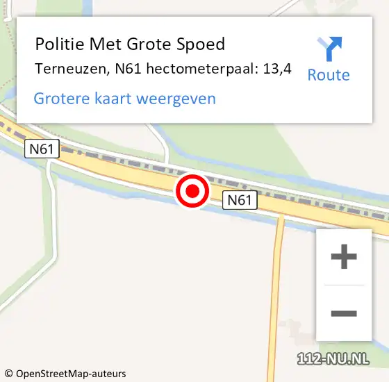 Locatie op kaart van de 112 melding: Politie Met Grote Spoed Naar Terneuzen, N61 hectometerpaal: 13,4 op 15 december 2022 22:12