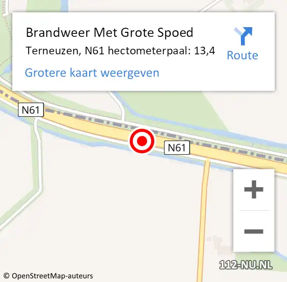 Locatie op kaart van de 112 melding: Brandweer Met Grote Spoed Naar Terneuzen, N61 hectometerpaal: 13,4 op 15 december 2022 22:12