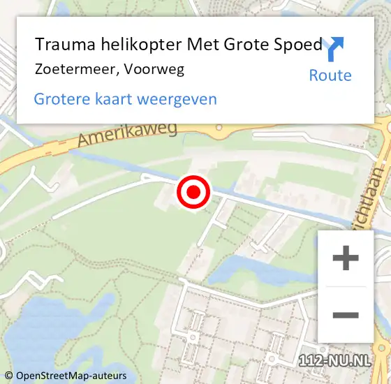 Locatie op kaart van de 112 melding: Trauma helikopter Met Grote Spoed Naar Zoetermeer, Voorweg op 15 december 2022 22:16