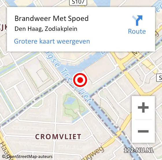 Locatie op kaart van de 112 melding: Brandweer Met Spoed Naar Den Haag, Zodiakplein op 15 december 2022 22:21