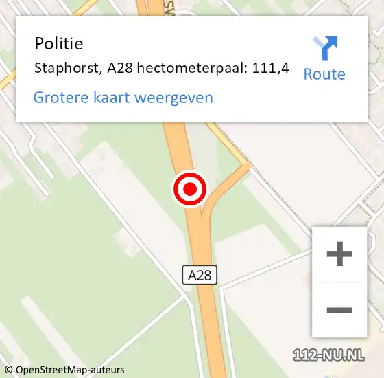Locatie op kaart van de 112 melding: Politie Staphorst, A28 hectometerpaal: 111,4 op 15 december 2022 22:26