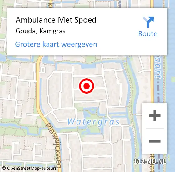 Locatie op kaart van de 112 melding: Ambulance Met Spoed Naar Gouda, Kamgras op 15 december 2022 22:39