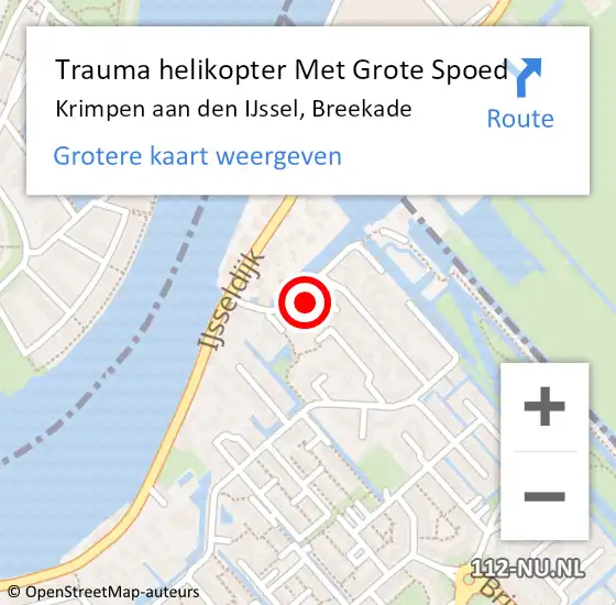 Locatie op kaart van de 112 melding: Trauma helikopter Met Grote Spoed Naar Krimpen aan den IJssel, Breekade op 15 december 2022 23:04
