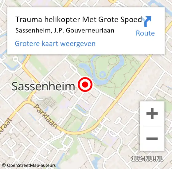 Locatie op kaart van de 112 melding: Trauma helikopter Met Grote Spoed Naar Sassenheim, J.P. Gouverneurlaan op 15 december 2022 23:50