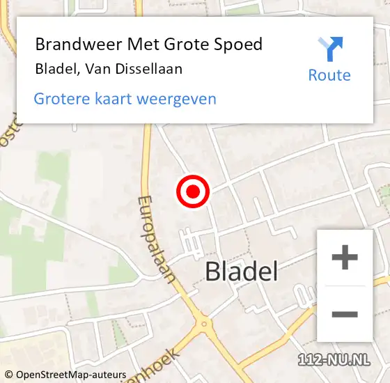 Locatie op kaart van de 112 melding: Brandweer Met Grote Spoed Naar Bladel, Van Dissellaan op 16 december 2022 00:37