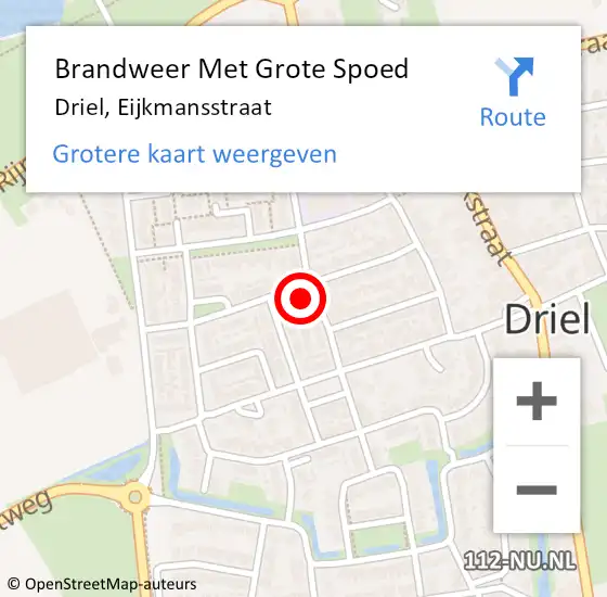 Locatie op kaart van de 112 melding: Brandweer Met Grote Spoed Naar Driel, Eijkmansstraat op 16 december 2022 00:46