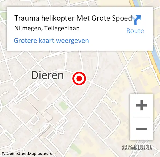 Locatie op kaart van de 112 melding: Trauma helikopter Met Grote Spoed Naar Nijmegen, Tellegenlaan op 16 december 2022 01:39