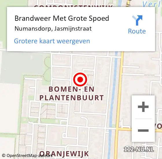 Locatie op kaart van de 112 melding: Brandweer Met Grote Spoed Naar Numansdorp, Jasmijnstraat op 16 december 2022 01:41