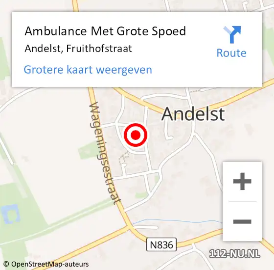 Locatie op kaart van de 112 melding: Ambulance Met Grote Spoed Naar Andelst, Fruithofstraat op 16 december 2022 02:30