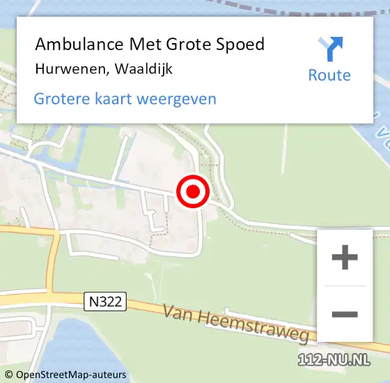 Locatie op kaart van de 112 melding: Ambulance Met Grote Spoed Naar Hurwenen, Waaldijk op 16 december 2022 02:37