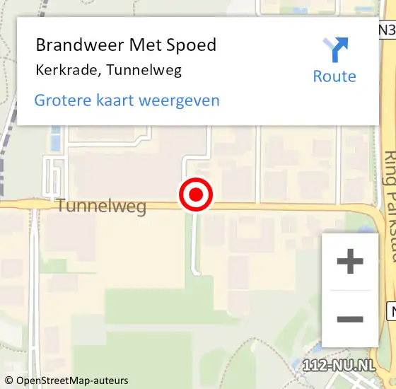 Locatie op kaart van de 112 melding: Brandweer Met Spoed Naar Kerkrade, Tunnelweg op 16 december 2022 03:06