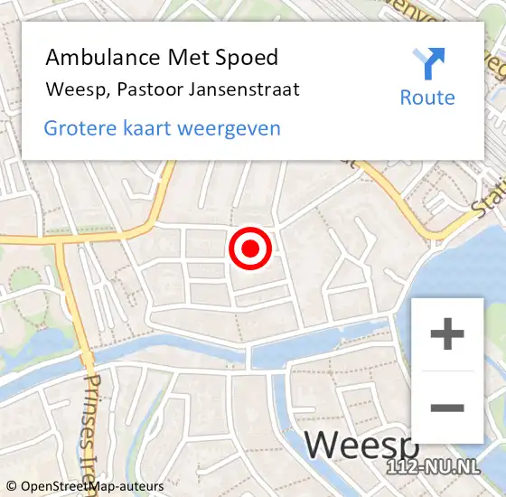 Locatie op kaart van de 112 melding: Ambulance Met Spoed Naar Weesp, Pastoor Jansenstraat op 16 december 2022 05:38