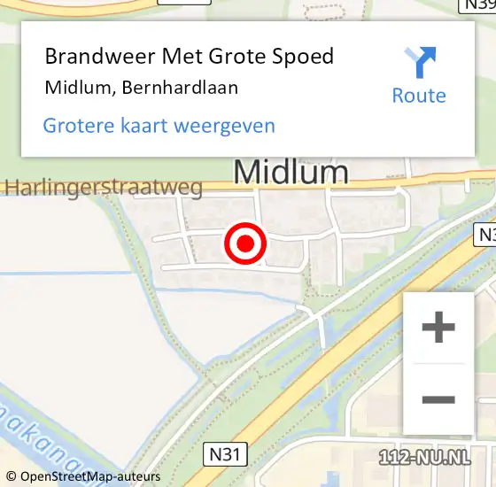 Locatie op kaart van de 112 melding: Brandweer Met Grote Spoed Naar Midlum, Bernhardlaan op 16 december 2022 05:52