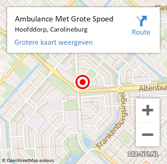 Locatie op kaart van de 112 melding: Ambulance Met Grote Spoed Naar Hoofddorp, Carolineburg op 16 december 2022 05:53