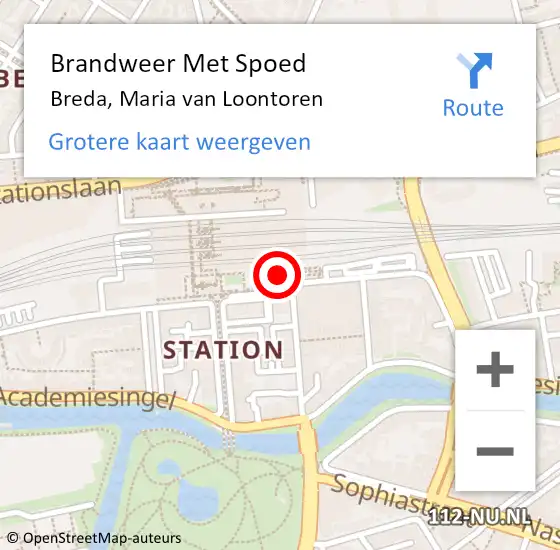 Locatie op kaart van de 112 melding: Brandweer Met Spoed Naar Breda, Maria van Loontoren op 16 december 2022 06:05