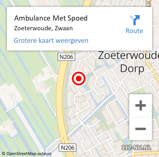 Locatie op kaart van de 112 melding: Ambulance Met Spoed Naar Zoeterwoude, Zwaan op 16 december 2022 06:05