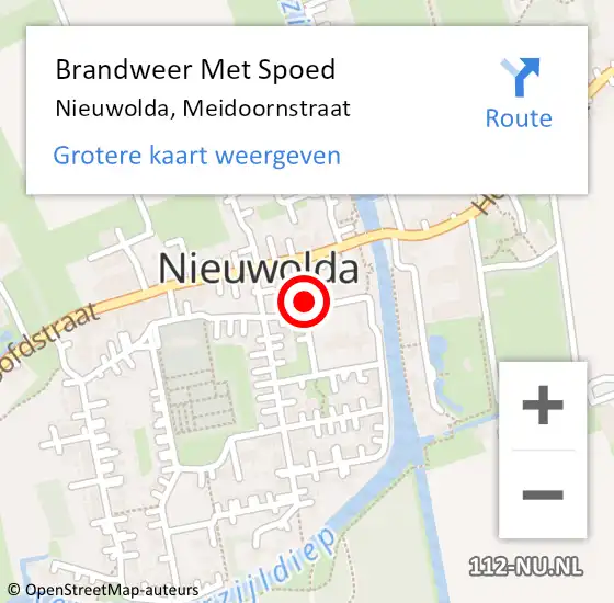 Locatie op kaart van de 112 melding: Brandweer Met Spoed Naar Nieuwolda, Meidoornstraat op 16 december 2022 06:15
