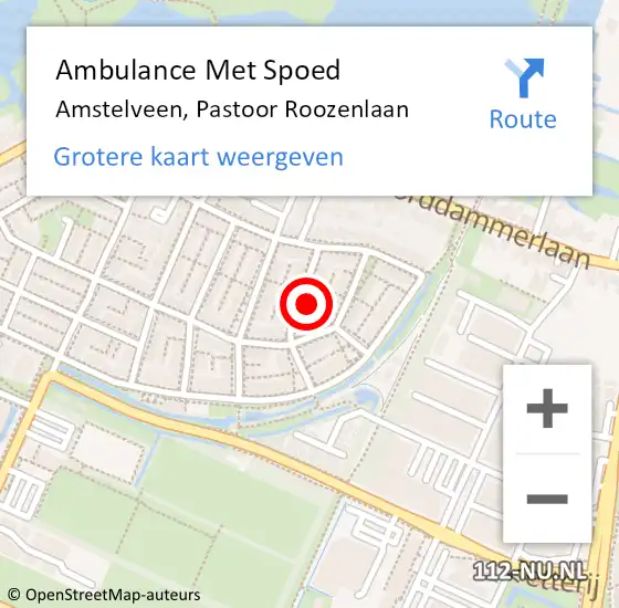 Locatie op kaart van de 112 melding: Ambulance Met Spoed Naar Amstelveen, Pastoor Roozenlaan op 16 december 2022 06:16