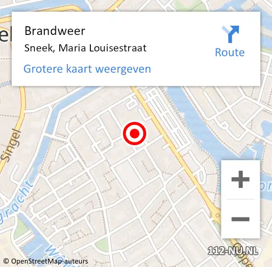 Locatie op kaart van de 112 melding: Brandweer Sneek, Maria Louisestraat op 16 december 2022 06:45