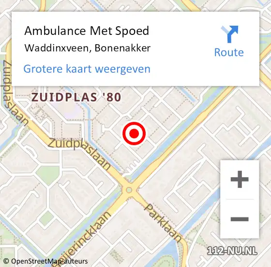 Locatie op kaart van de 112 melding: Ambulance Met Spoed Naar Waddinxveen, Bonenakker op 16 december 2022 06:49