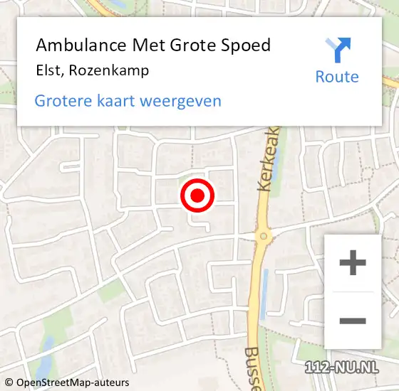 Locatie op kaart van de 112 melding: Ambulance Met Grote Spoed Naar Elst, Rozenkamp op 16 december 2022 07:17