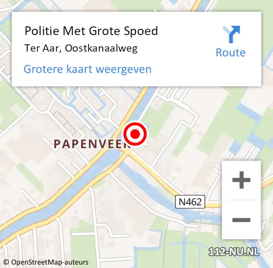 Locatie op kaart van de 112 melding: Politie Met Grote Spoed Naar Ter Aar, Oostkanaalweg op 16 december 2022 07:19