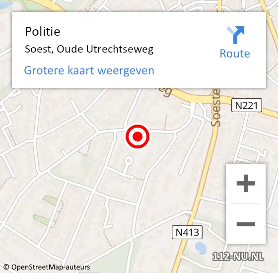 Locatie op kaart van de 112 melding: Politie Soest, Oude Utrechtseweg op 16 december 2022 08:06