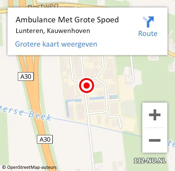 Locatie op kaart van de 112 melding: Ambulance Met Grote Spoed Naar Lunteren, Kauwenhoven op 16 december 2022 08:15