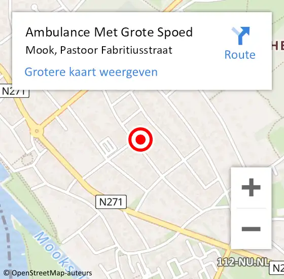 Locatie op kaart van de 112 melding: Ambulance Met Grote Spoed Naar Mook, Pastoor Fabritiusstraat op 16 december 2022 08:29